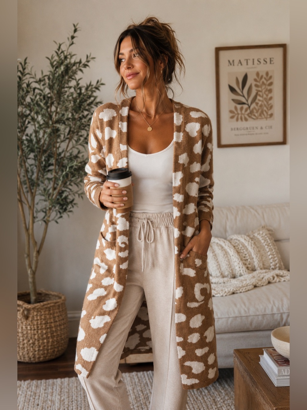 Animal Print Open Front Cardigan Small